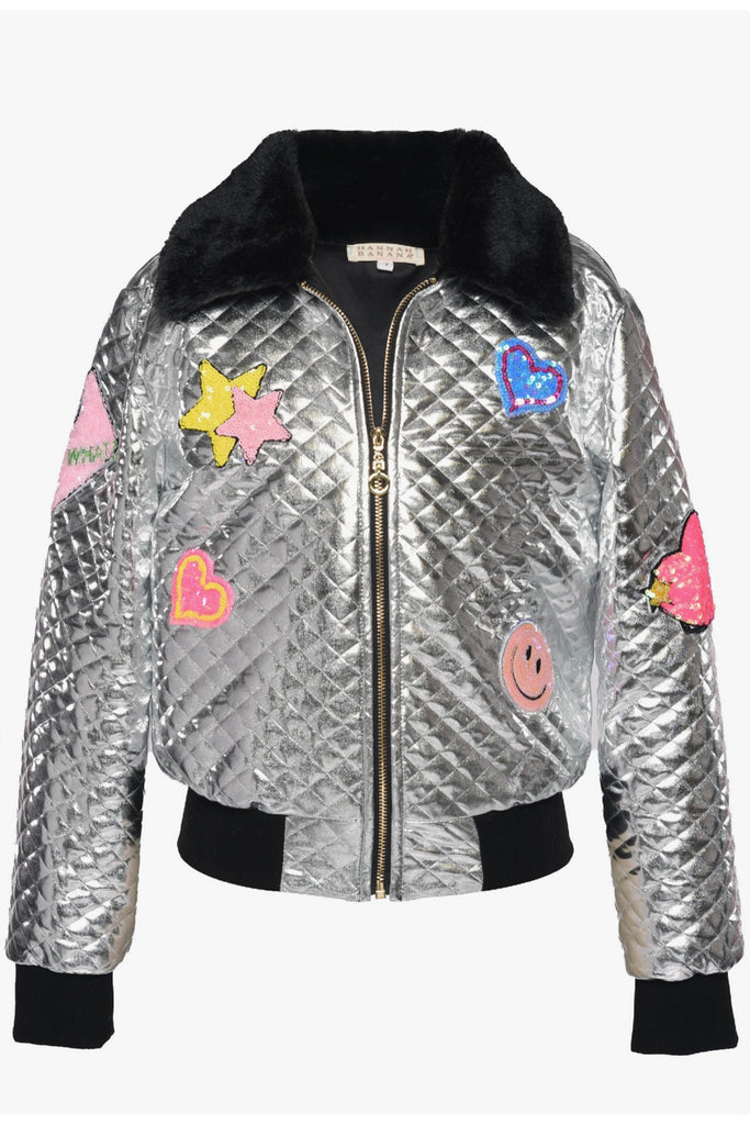 Quilted Patch Jacket with Fur Collar