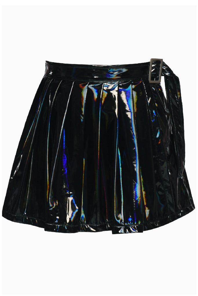 Faux Leather Black Pleated Skort