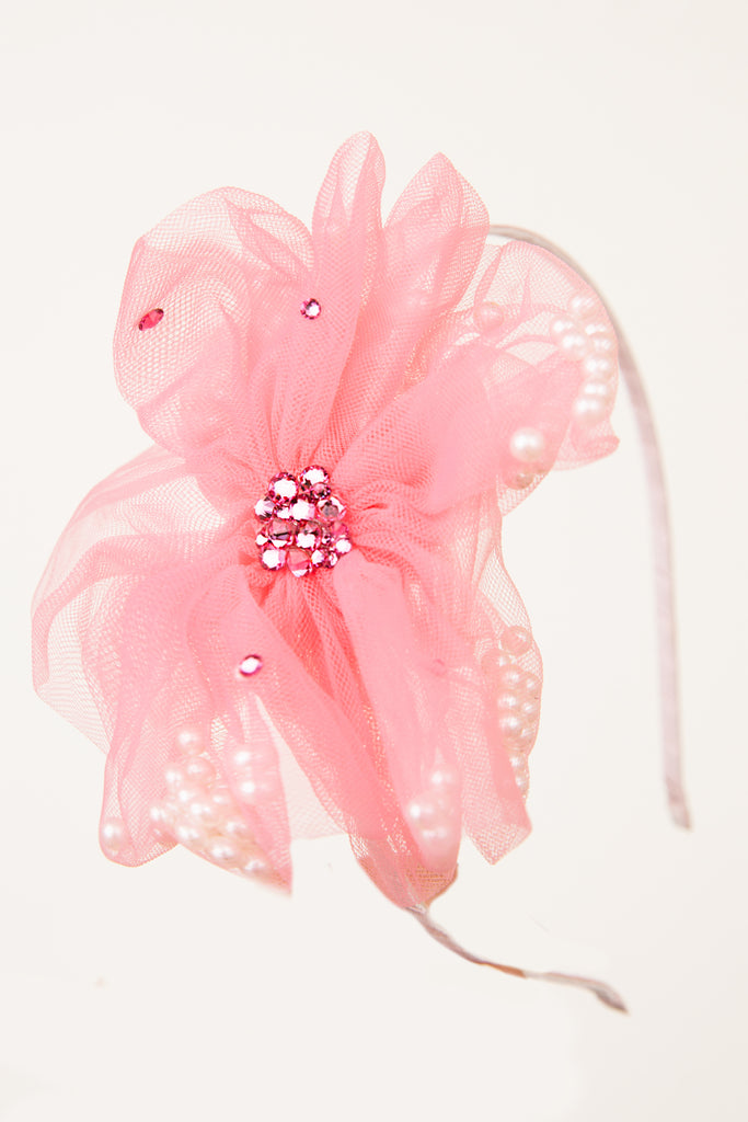 Crystalized Pearl Tulle Bow Headband