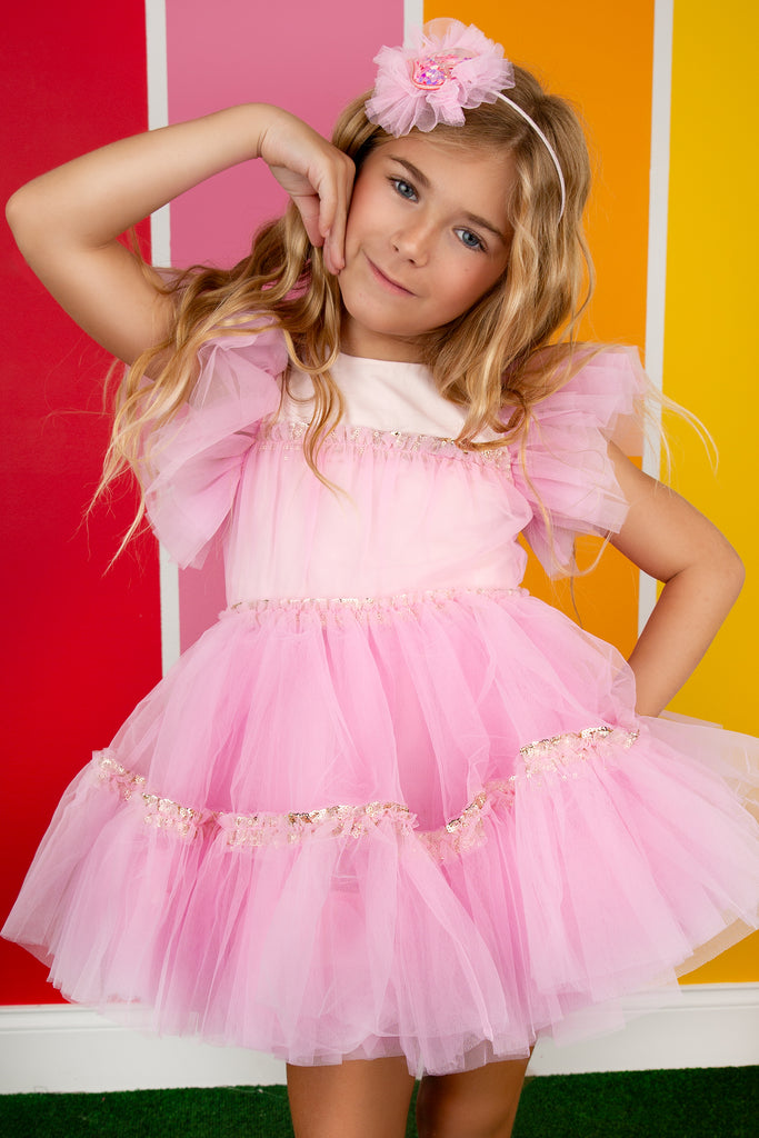 Girls Pink Sequin Party Dress