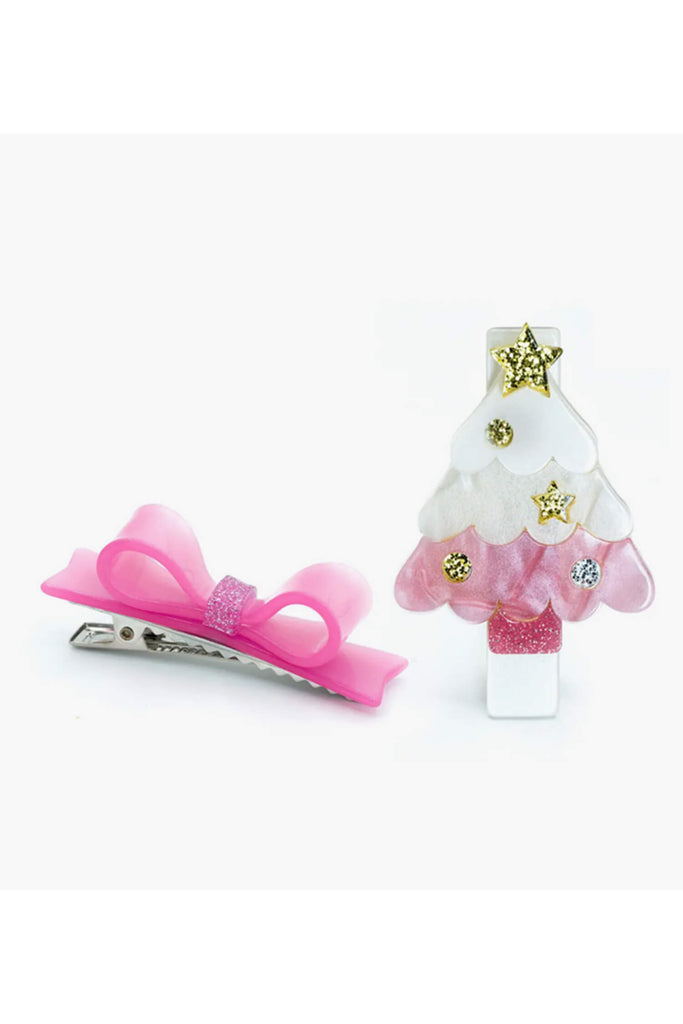 Pink Christmas Tree & Bowtie Clips
