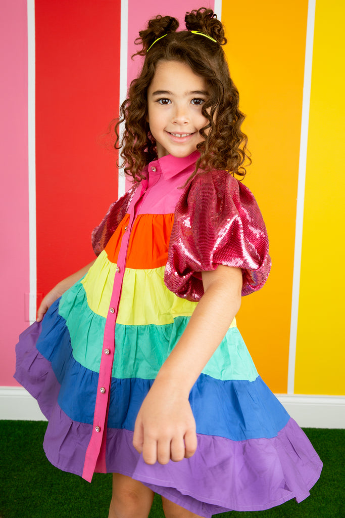 Sequin Sleeve Rainbow Dress