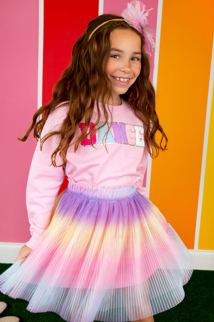 Rainbow Pleated Mesh Skirt