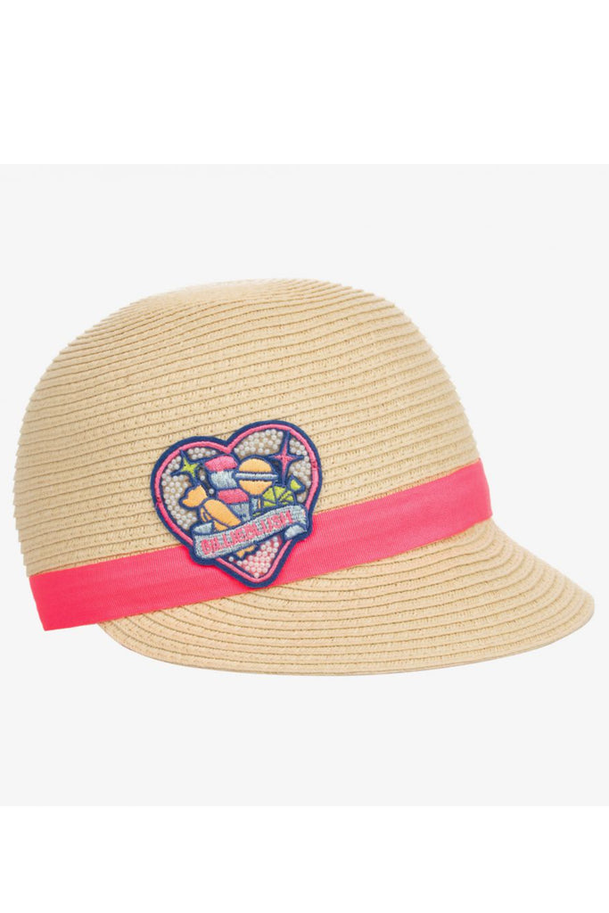 Straw Pink Ribbon Cap