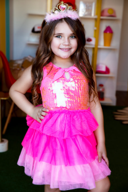 Girls Pink Sequin Party Dress