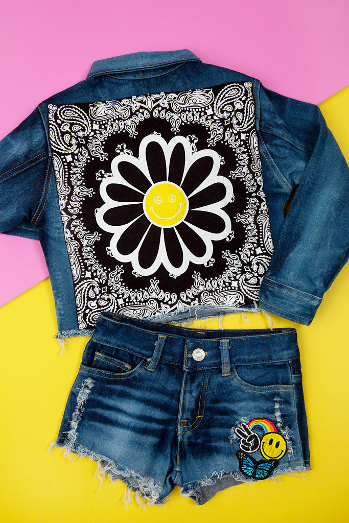 Denim Flower Smiley Jacket