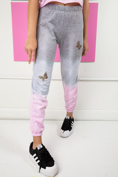 Girls Grey with Pink Logo Sweatpants