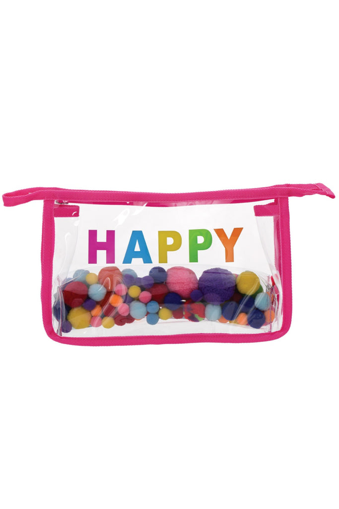 Happy Cosmetic Bag with Pom Poms