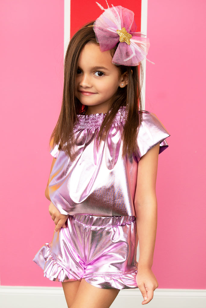Pink Metallic Flow Top