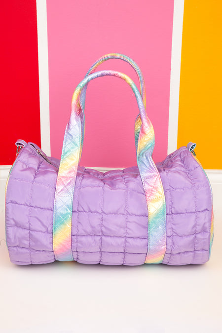 Quilted Rainbow Duffel Bag w/ Faux Fur